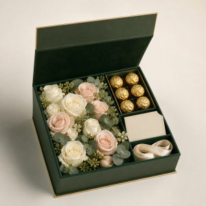 Evergreen Rose and Chocolate Gift Box