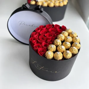Red artificial rose and premium chocolate gift box by DS Lush